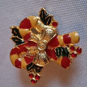 Vintage enamel Christmas Candy Cane broach